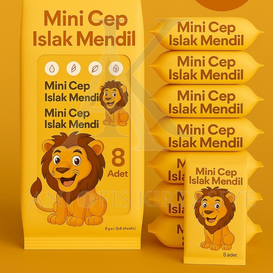 Mini Cep Islak Mendil 8'li  (Desenli – Hayvan Figürlü)