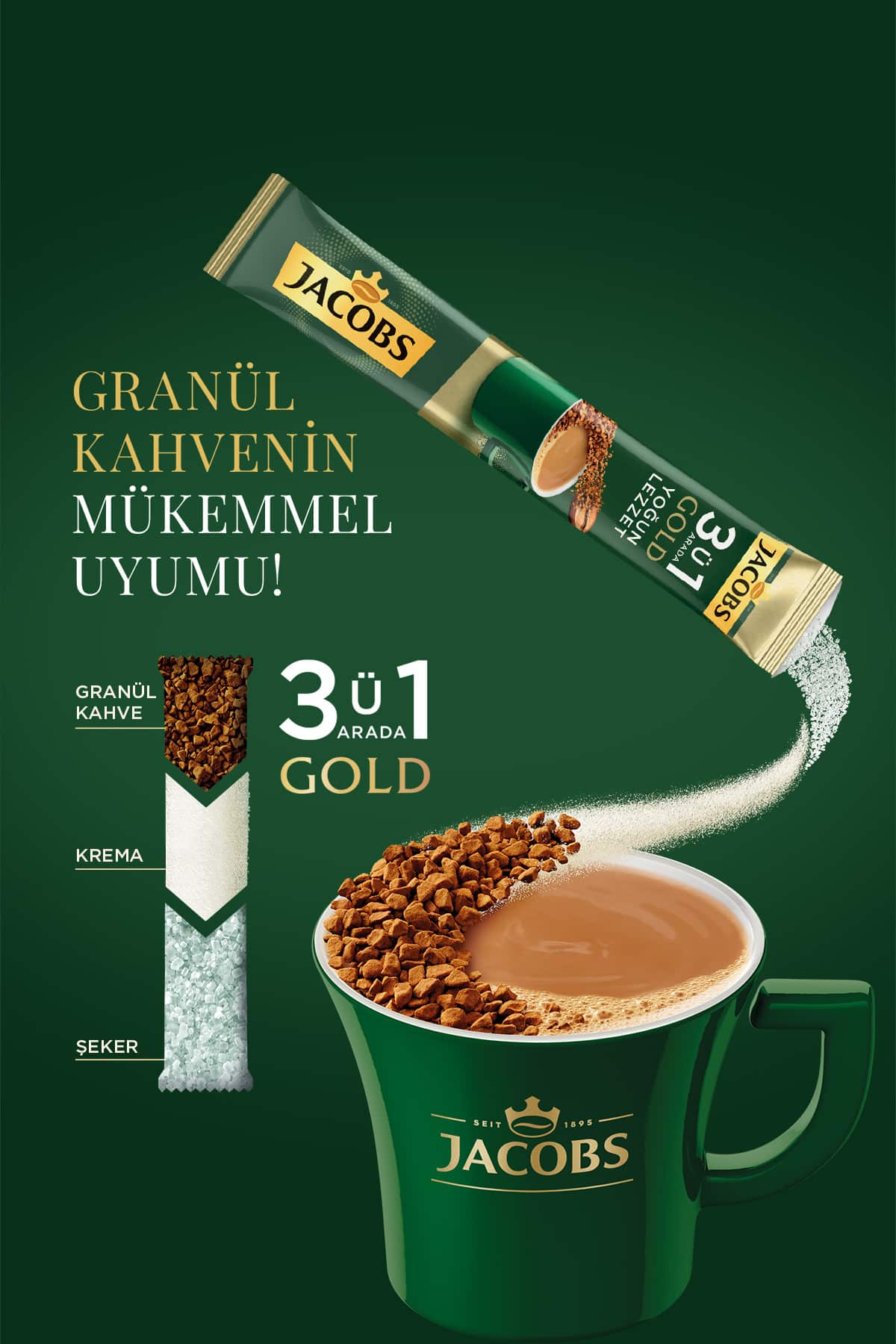 Jacobs 3’ü 1 Arada Gold Yoğun Lezzet Karışım Kahve 40’lı Paket