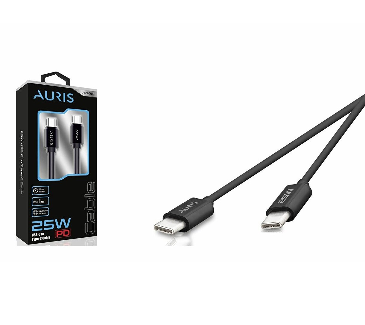 resimler/genel/Auris 25W USB-C to Type-C Şarj ve Data Kablosu