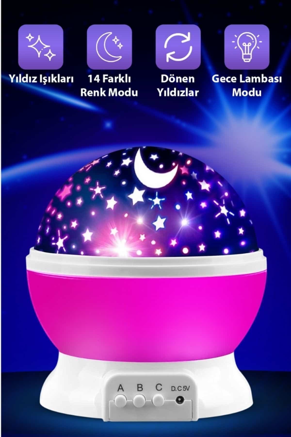 resimler/genel/Ay ve Yıldızlı Gökyüzü Yansıtmalı Dönen Projeksiyon Gece Lambası