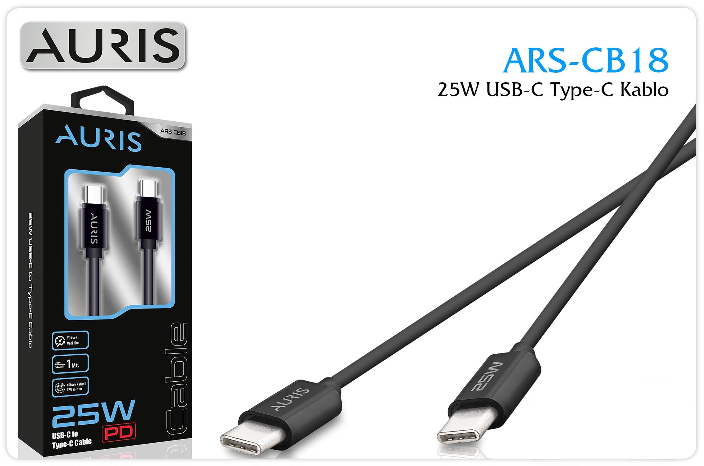 resimler/genel/Auris 25W USB-C to Type-C Şarj ve Data Kablosu