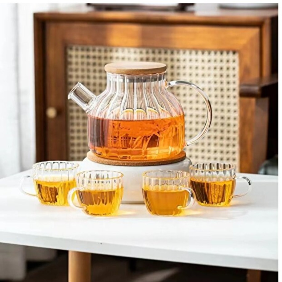 resimler/genel/Pablito 1000 ml Borosilikat Cam Demlik – Bambu Kapaklı, Süzgeçli Dilimli Model