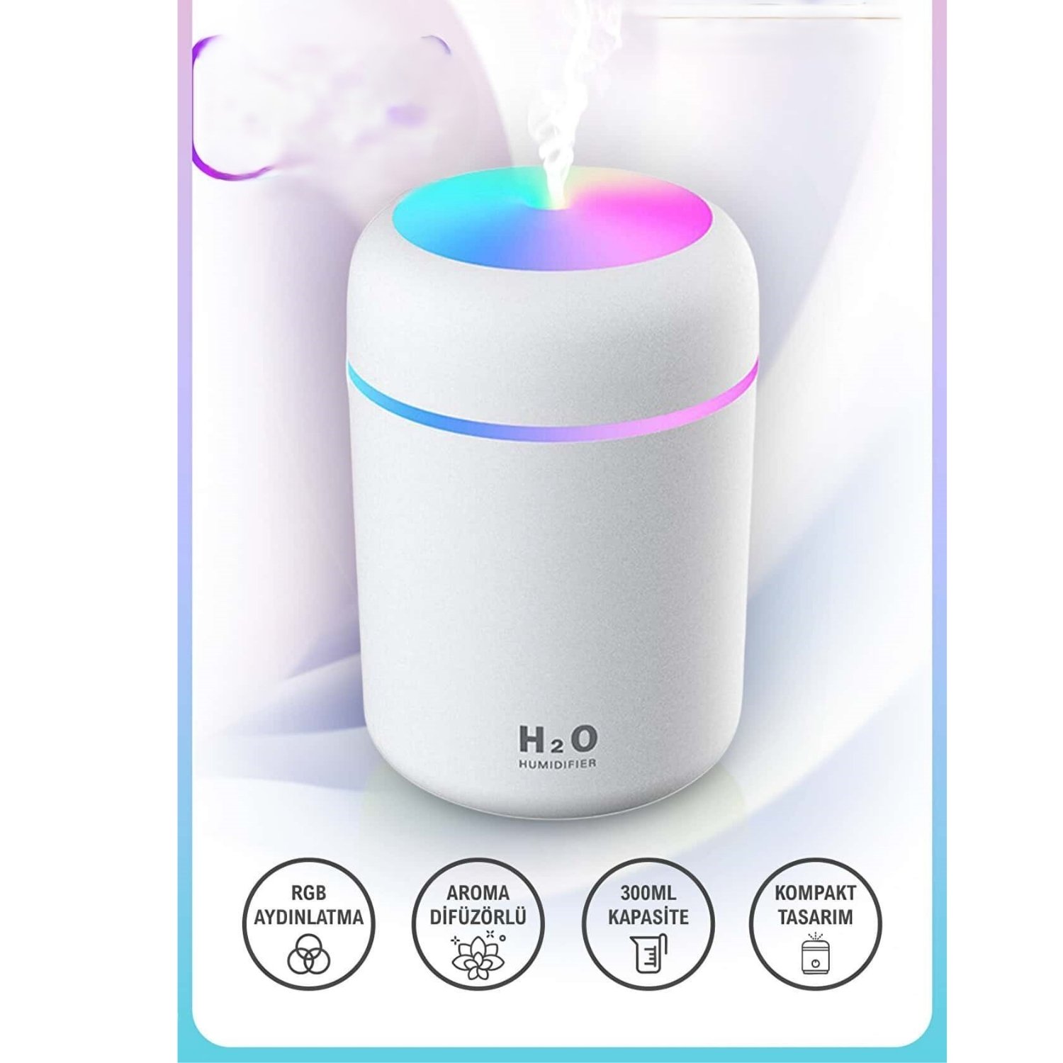 RGB Işıklı Aroma Difüzörlü Mini Hava Nemlendirici