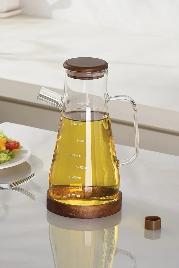 resimler/genel/Bambu Kapaklı Borosilikat Cam Yağdanlık 900 ml