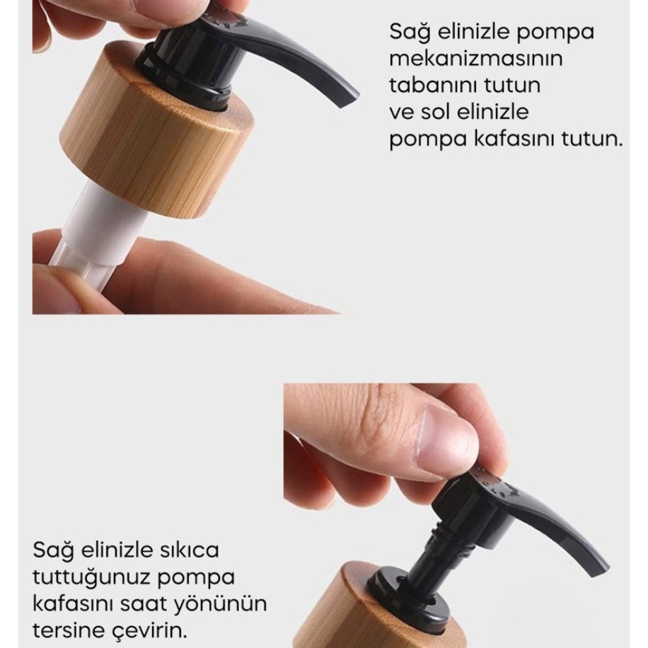 Cam Sıvı Sabunluk Dispenser 3’lü Set – Bambu Altlıklı (Hands – Dishes – Soap)