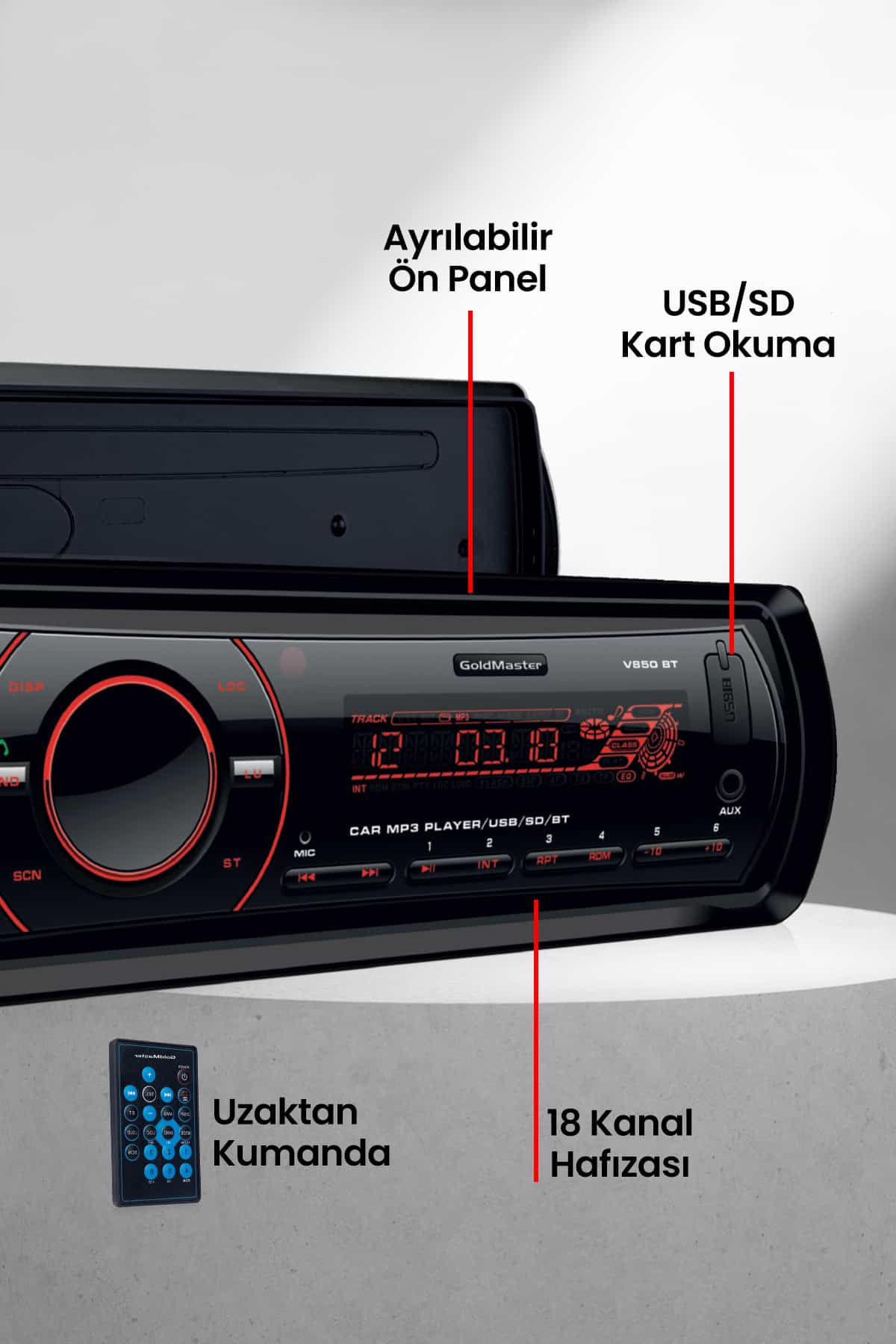 GoldMaster Bluetooth Oto Teyp USB SD FM Radyo AUX 4x45W