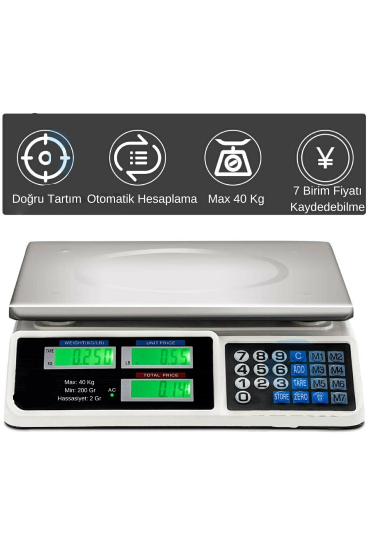 resimler/genel/Dijital Fiyat Hesaplamalı Manav Market Terazisi Çelik Tablalı 40 Kg