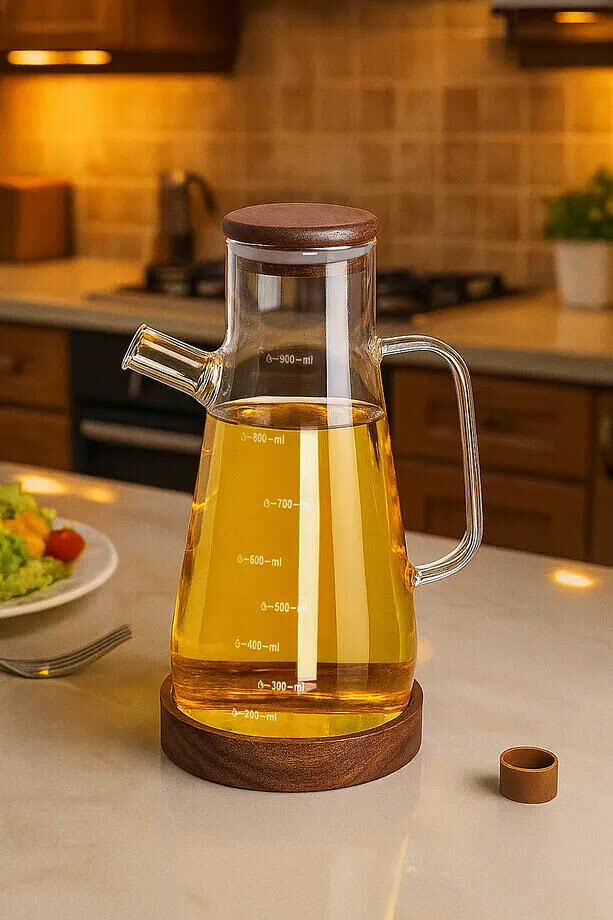 resimler/genel/Bambu Kapaklı Borosilikat Cam Yağdanlık 900 ml