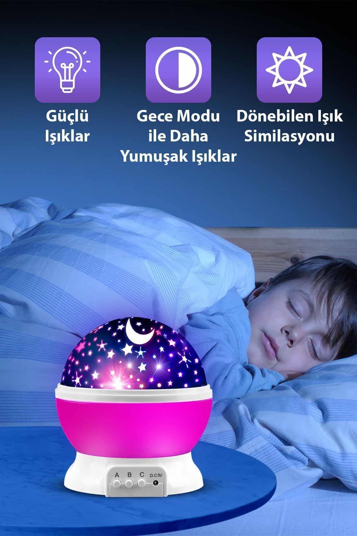 resimler/genel/Ay ve Yıldızlı Gökyüzü Yansıtmalı Dönen Projeksiyon Gece Lambası