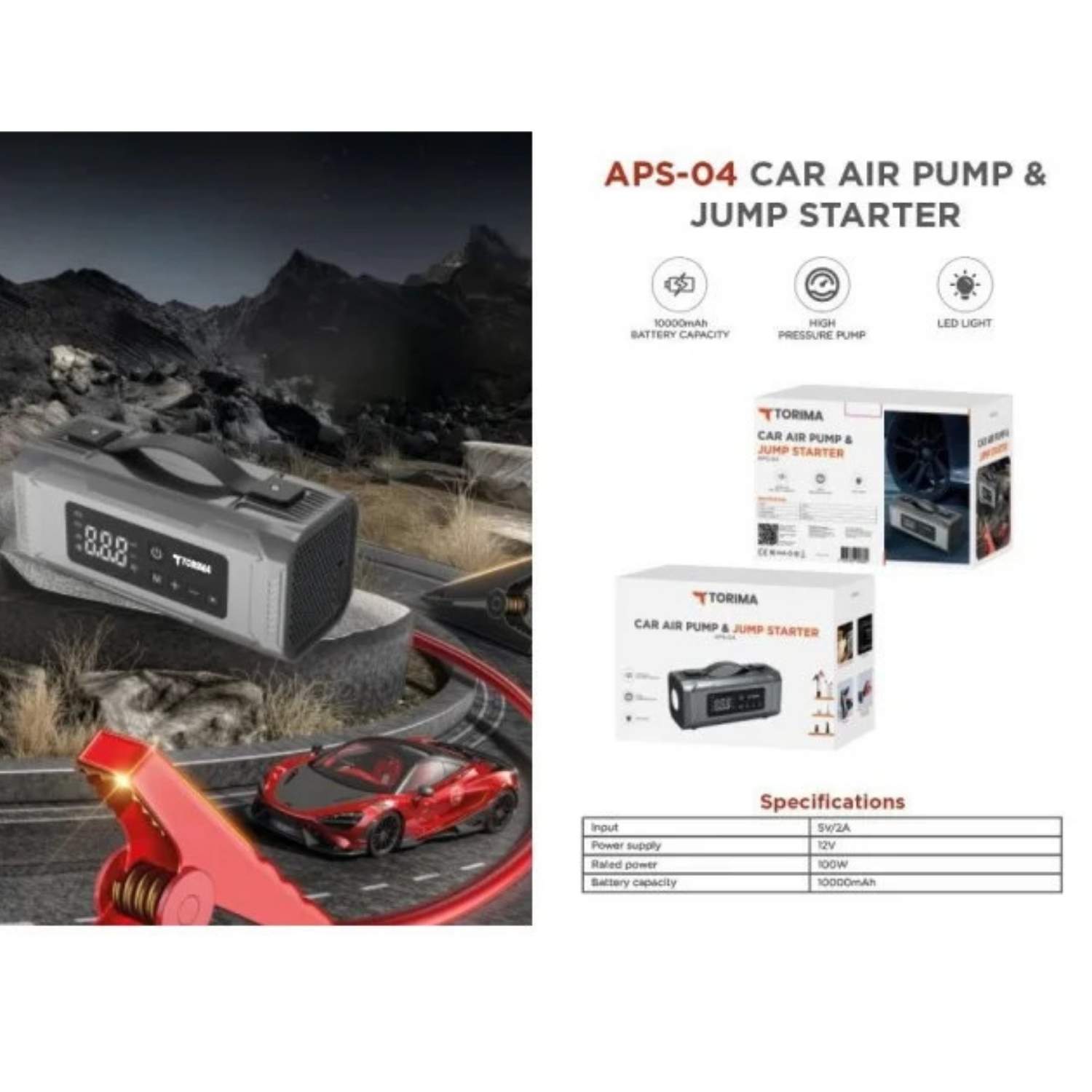 resimler/genel/Torima APS-04 10000mAh Akü Takviye Jump Starter + Dijital Hava Kompresörü + LED Fener