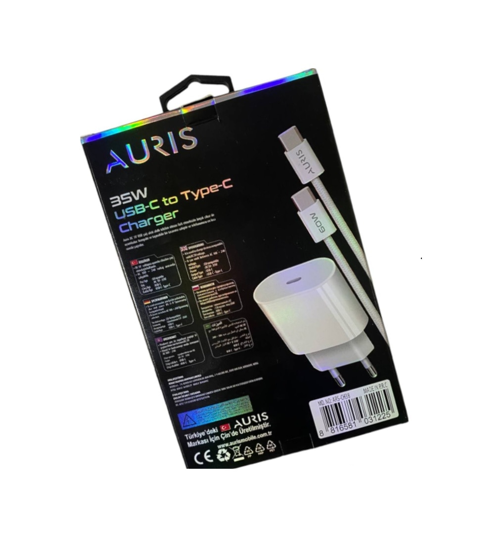 resimler/genel/Auris 35W USB-C Hızlı Şarj Adaptörü + USB-C Kablo Seti