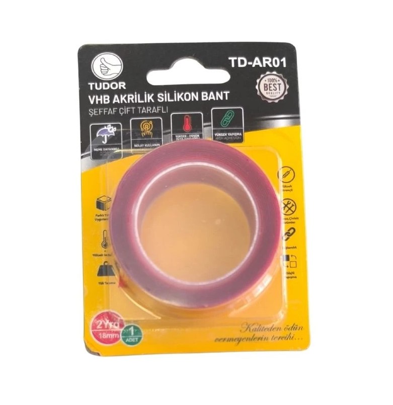 resimler/genel/Tudor VHB Akrilik Silikon Bant Şeffaf Çift Taraflı Güçlü Montaj Bandı