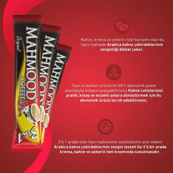 resimler/genel/Mahmood Coffee 3'ü 1 Arada Hazır Kahve 48 Adet x 18 G