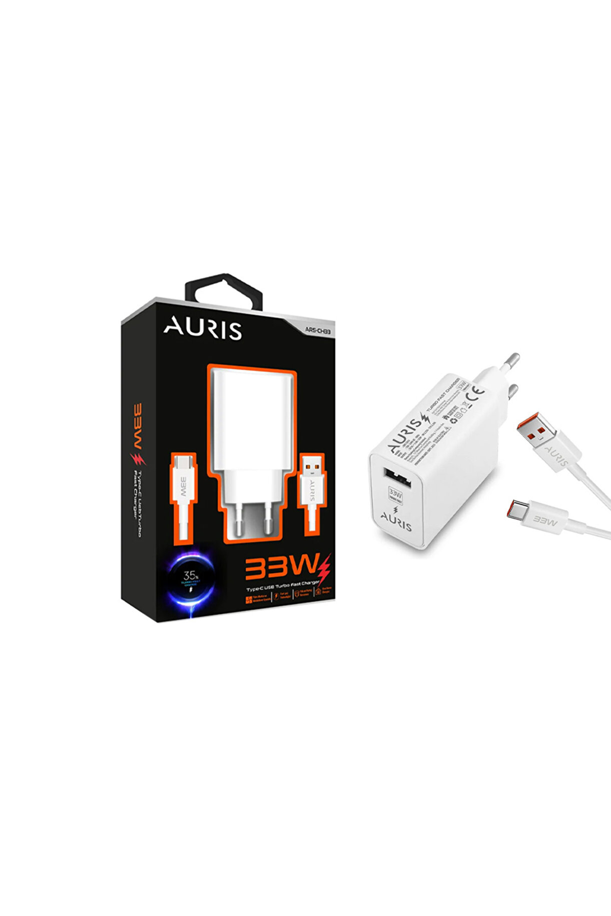 resimler/genel/Auris 33W Type-C Turbo Hızlı Şarj Adaptörü ve Kablo Seti