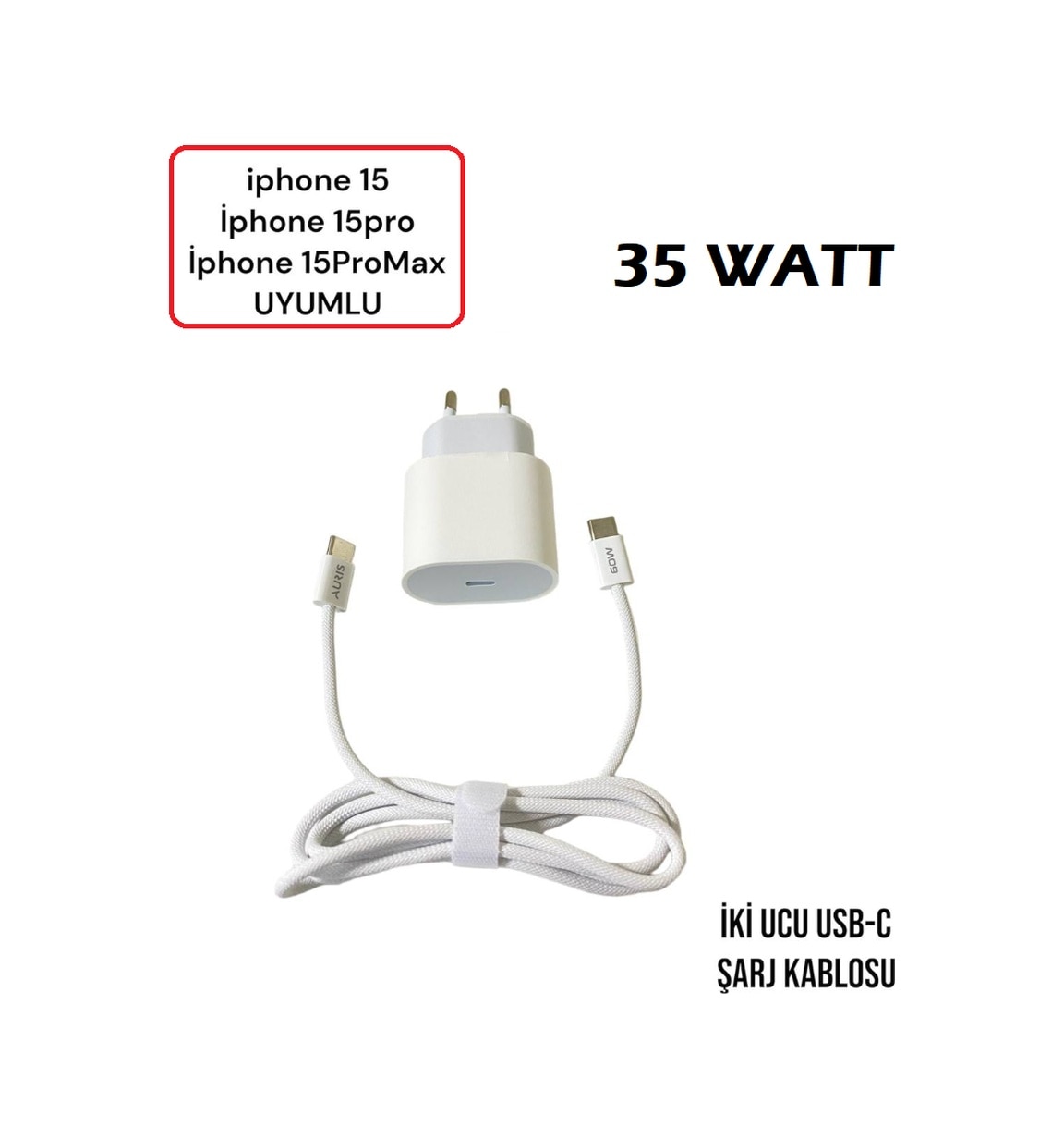 resimler/genel/Auris 35W USB-C Hızlı Şarj Adaptörü + USB-C Kablo Seti