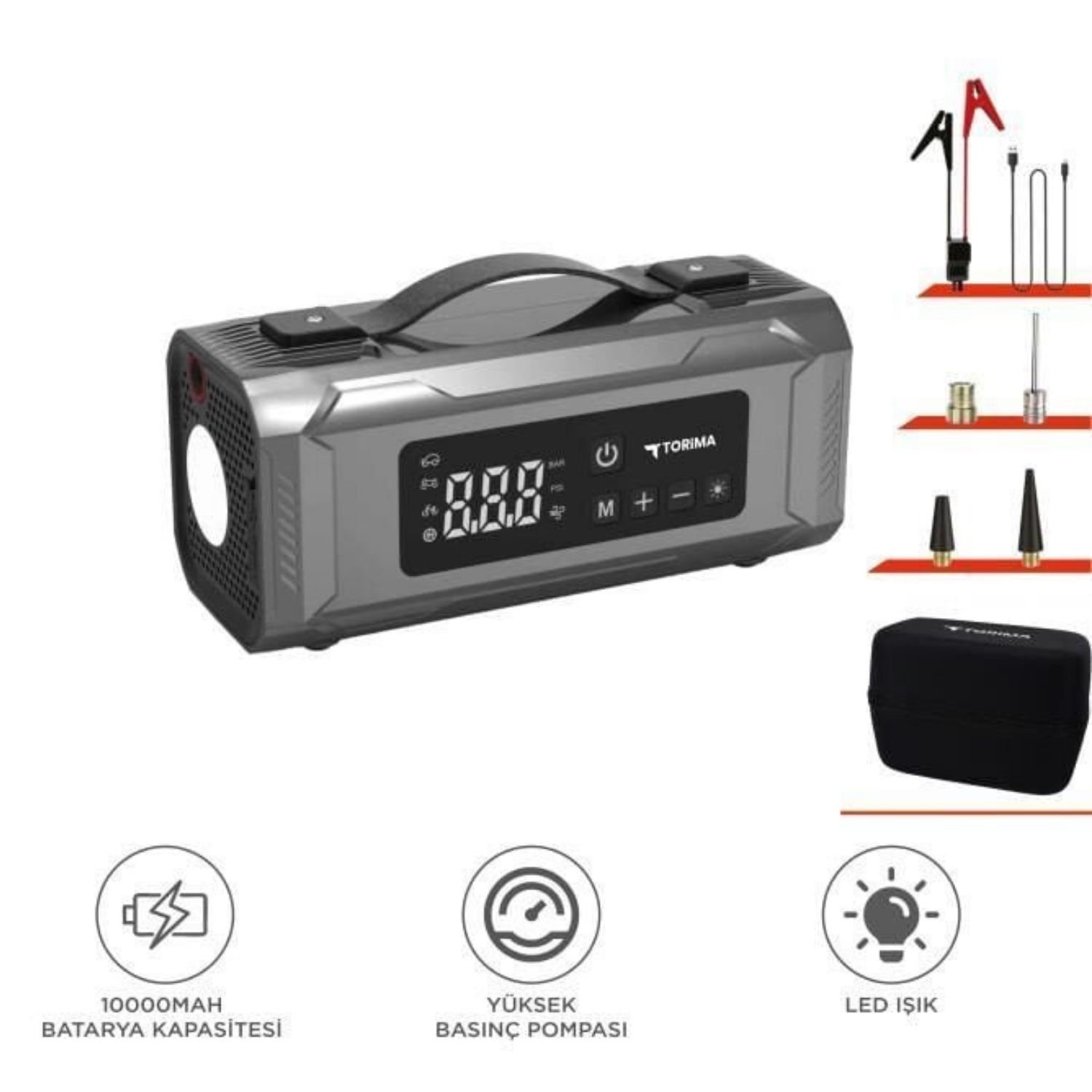 resimler/genel/Torima APS-04 10000mAh Akü Takviye Jump Starter + Dijital Hava Kompresörü + LED Fener