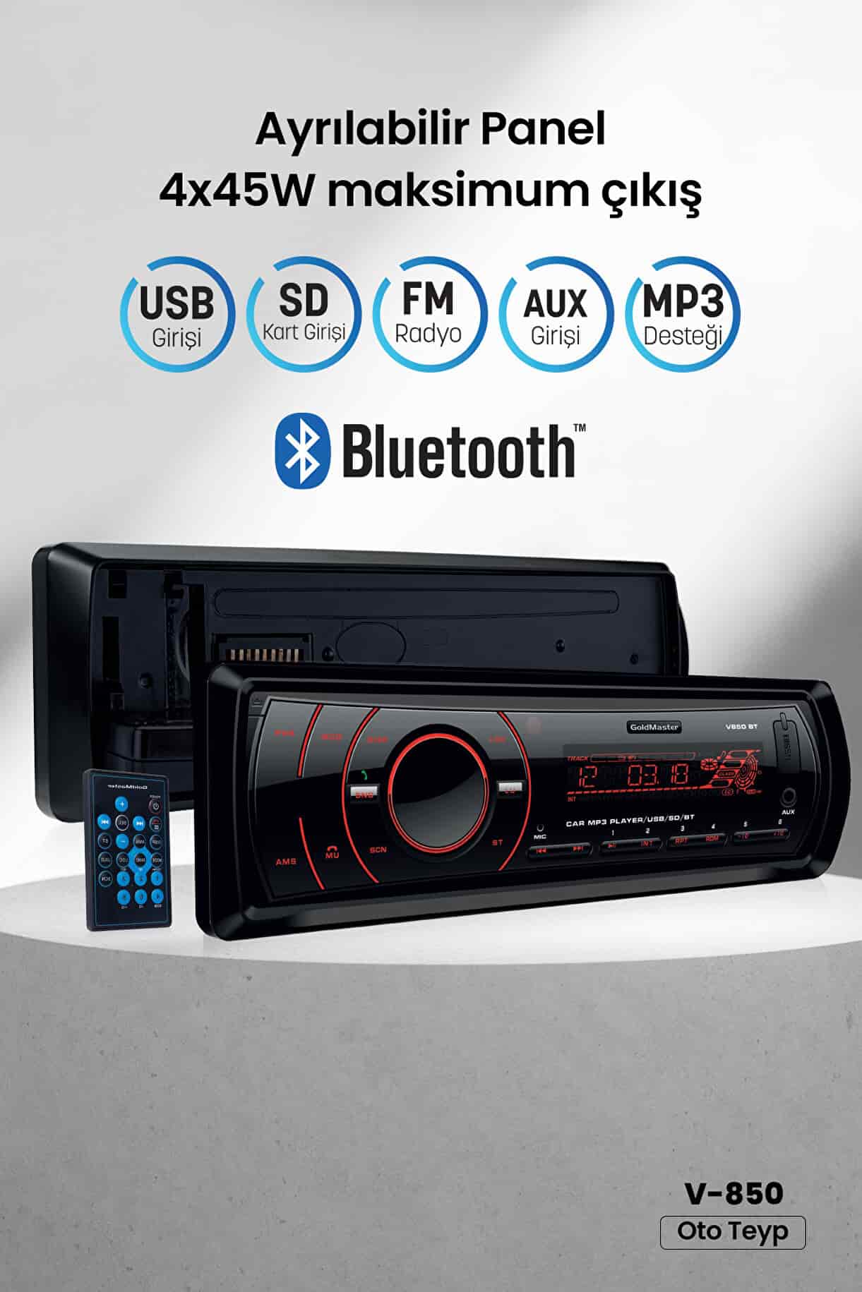 GoldMaster Bluetooth Oto Teyp USB SD FM Radyo AUX 4x45W