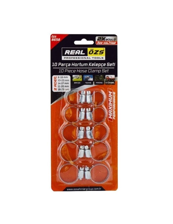 REALÖZS 10 Parça Ayarlanabilir Metal Hortum Kelepçe Seti Farklı Ölçüler
