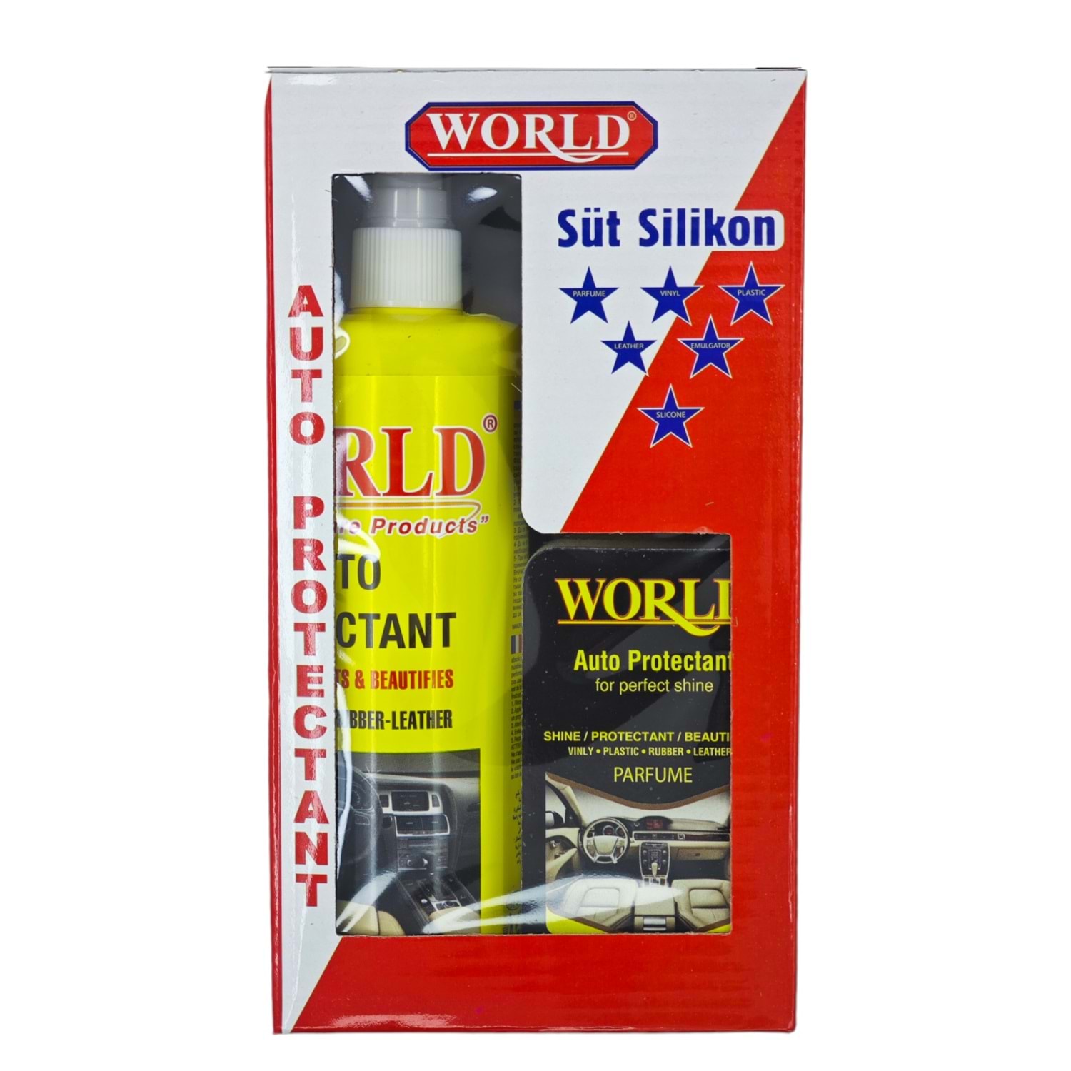World Süt Silikon Oto İç Temizlik ve Parlatıcı Sprey Seti Süngerli