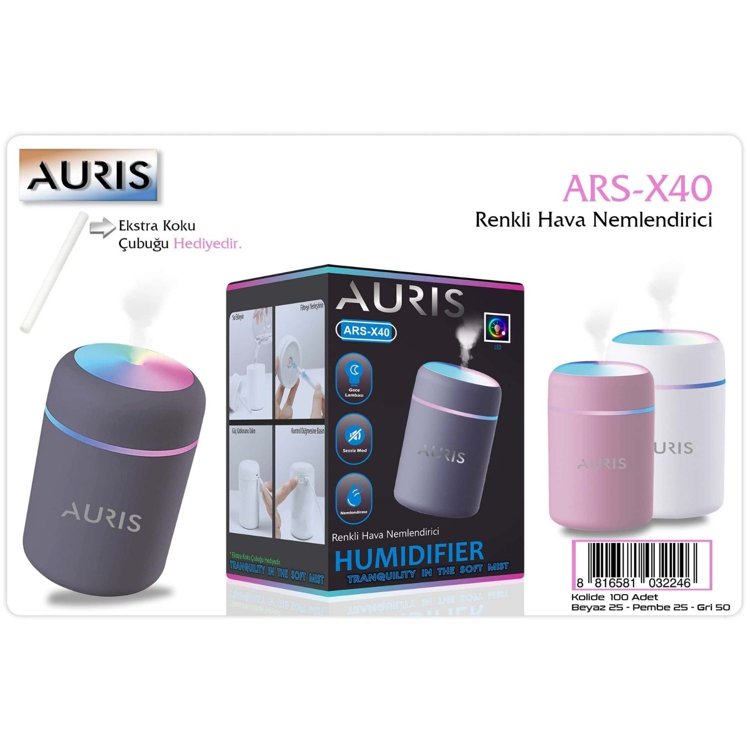 RGB Işıklı Aroma Difüzörlü Mini Hava Nemlendirici