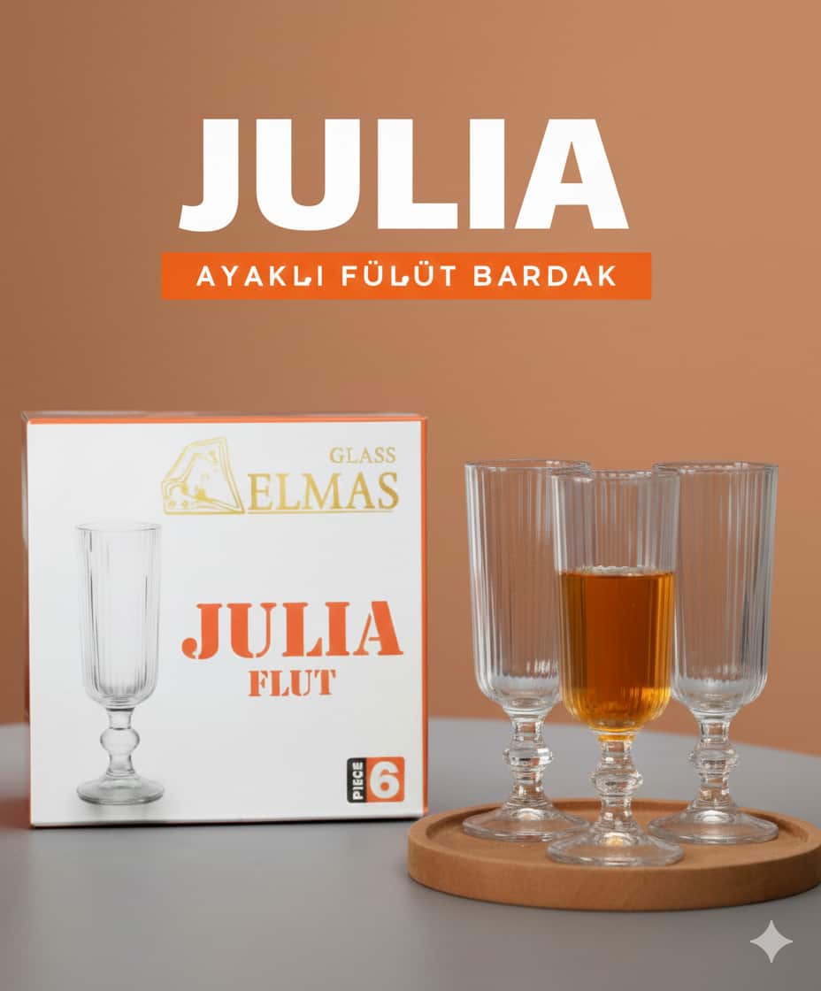 Glass Elmas Julia 6’lı Cam Ayaklı Flüt Bardak Seti