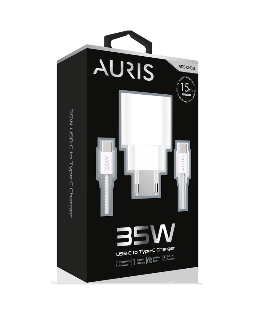 Auris 35W USB-C Hızlı Şarj Adaptörü + USB-C Kablo Seti