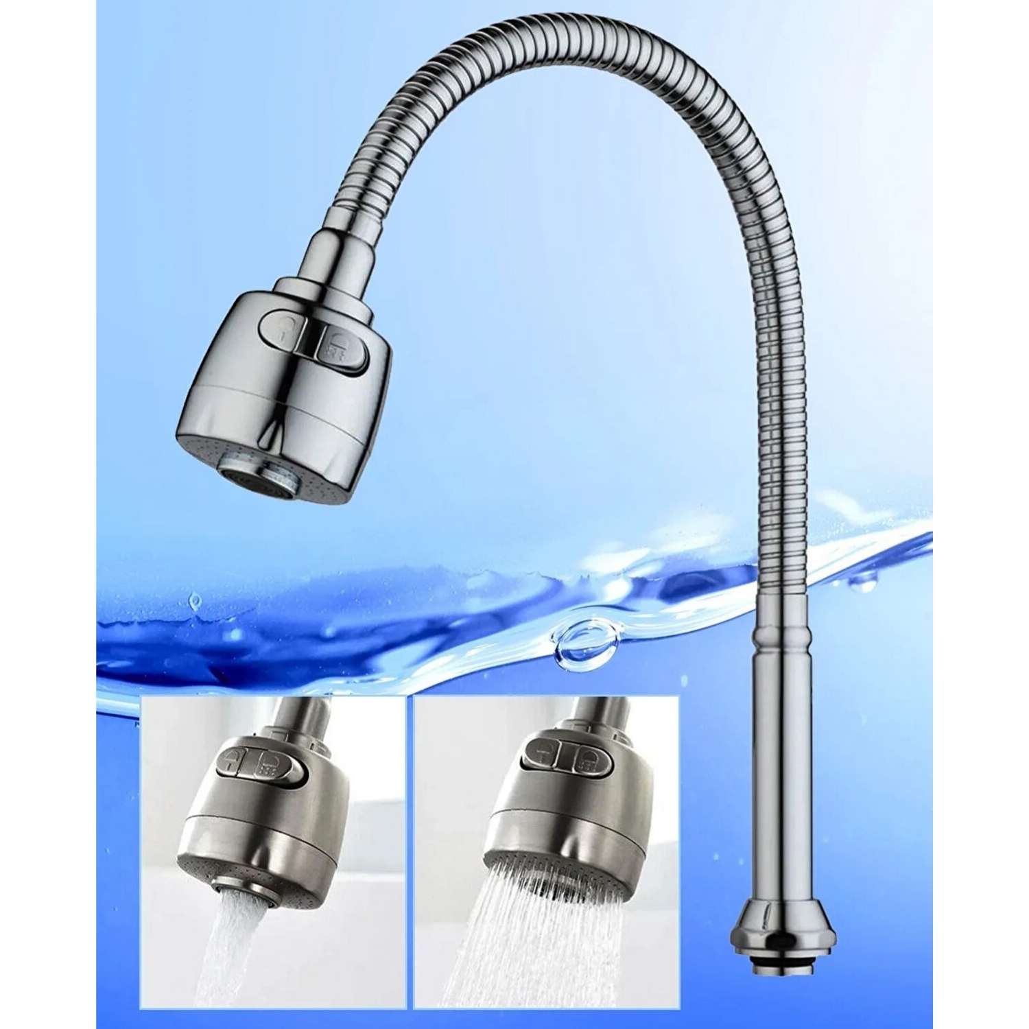 Krom Oynar Başlıklı Spiral Esnek Lavabo & Mutfak Musluğu