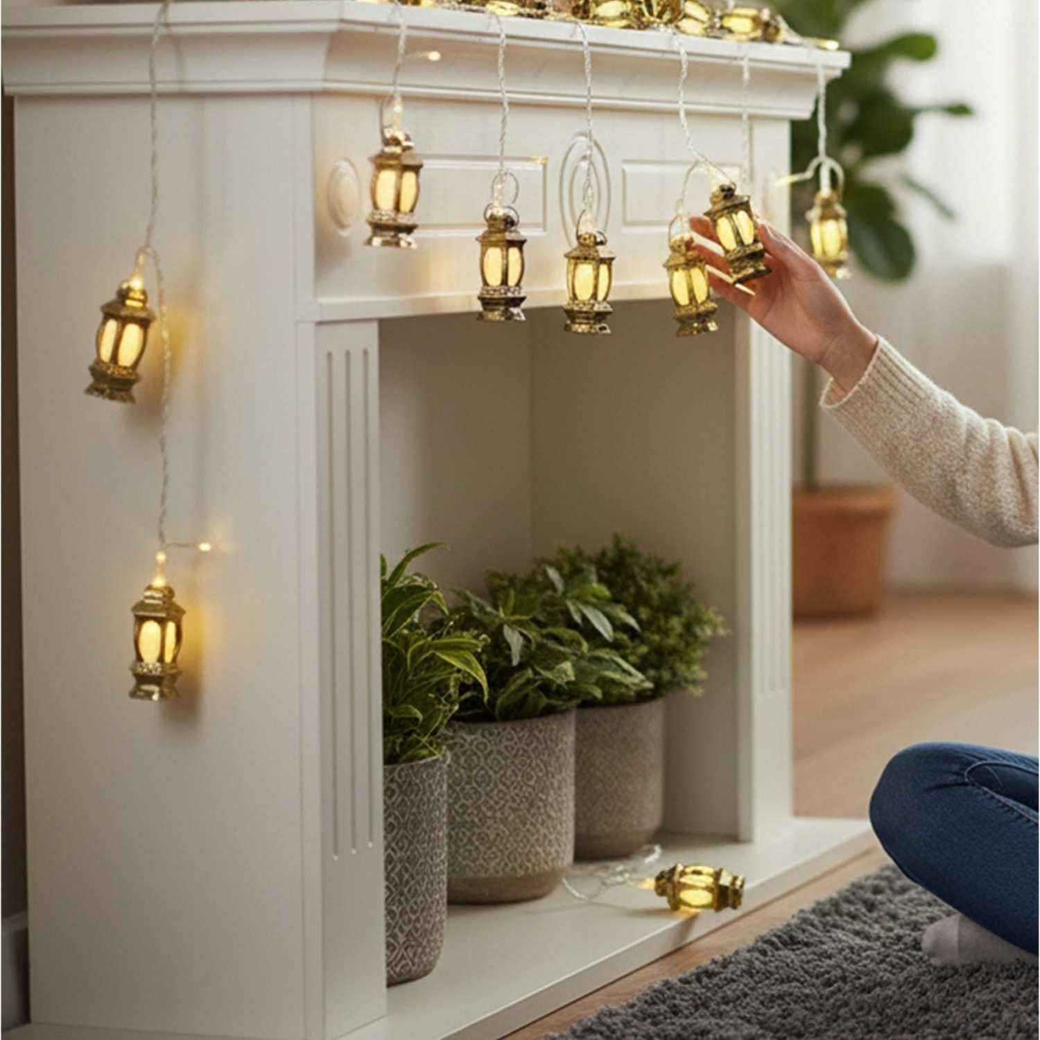 Ramazan LED Mini Fener Tasarımlı Pilli Dekoratif Işık Zinciri Sıcak Sarı