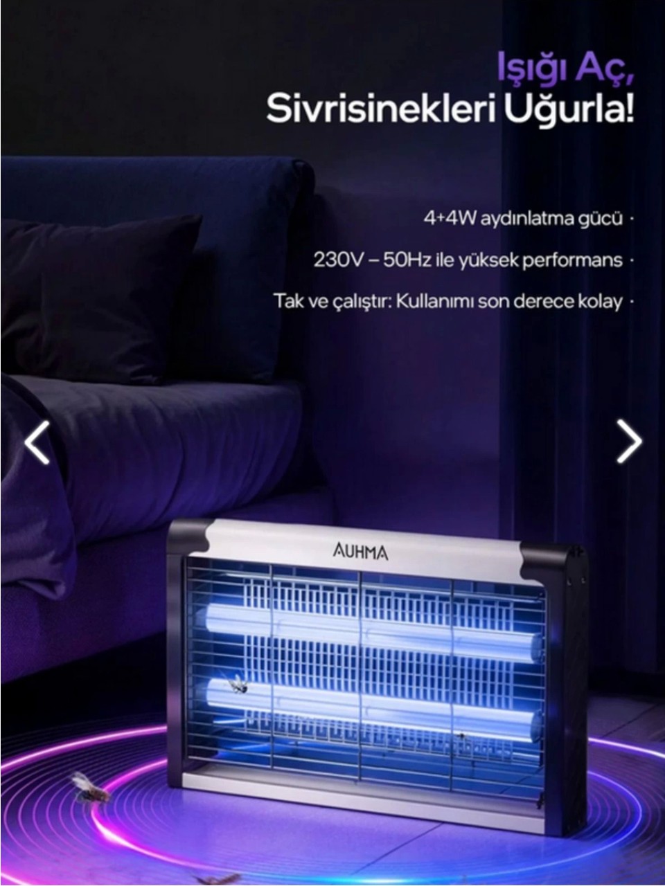 AUHMA 4+4W UV Işıklı Elektrikli Sivrisinek Öldürücü Lamba