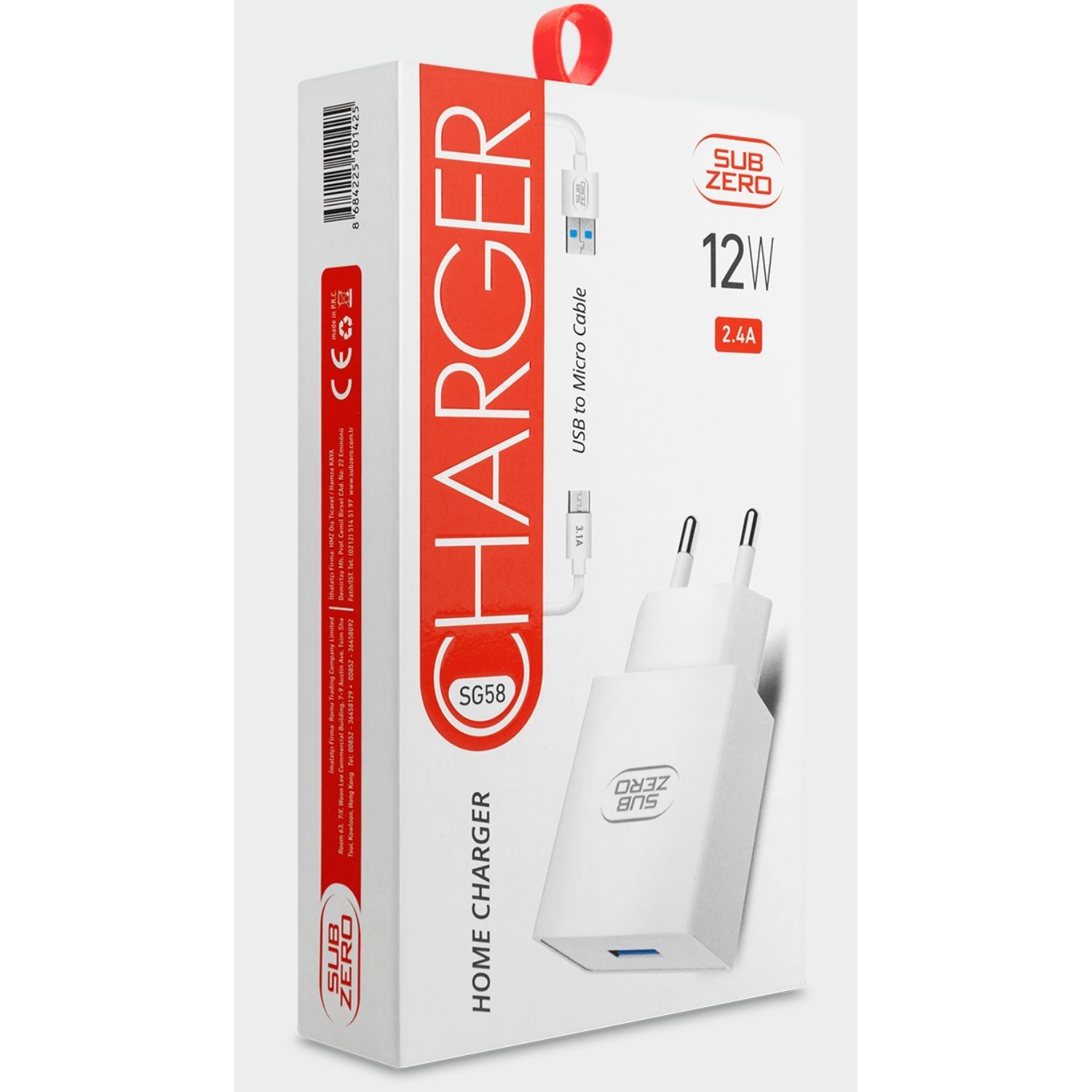 Subzero 12W 2.4A USB to Micro USB Kablolu Ev Tipi Şarj Adaptörü