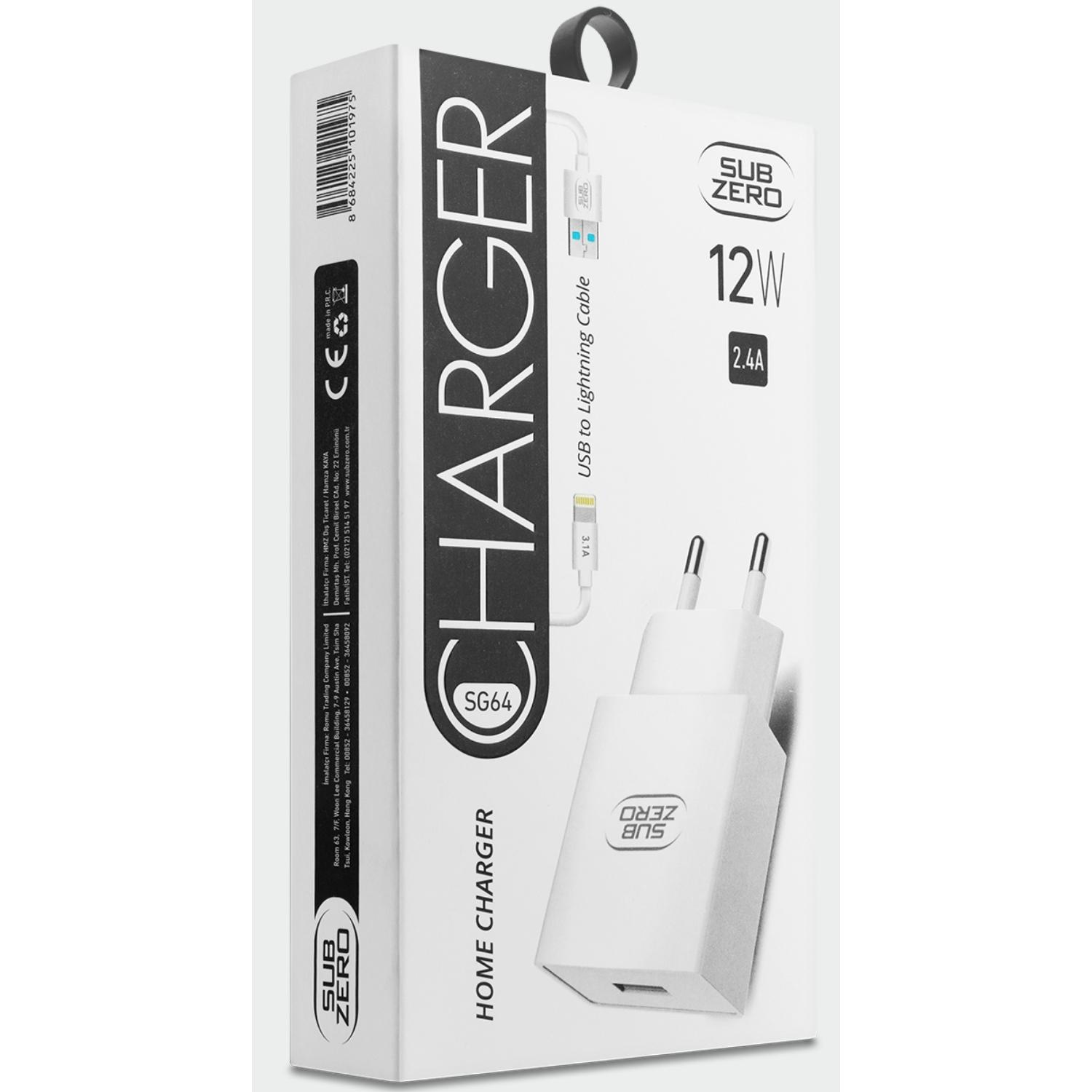 Subzero 12W 2.4A USB to Lightning Kablolu Ev Tipi Şarj Adaptörü