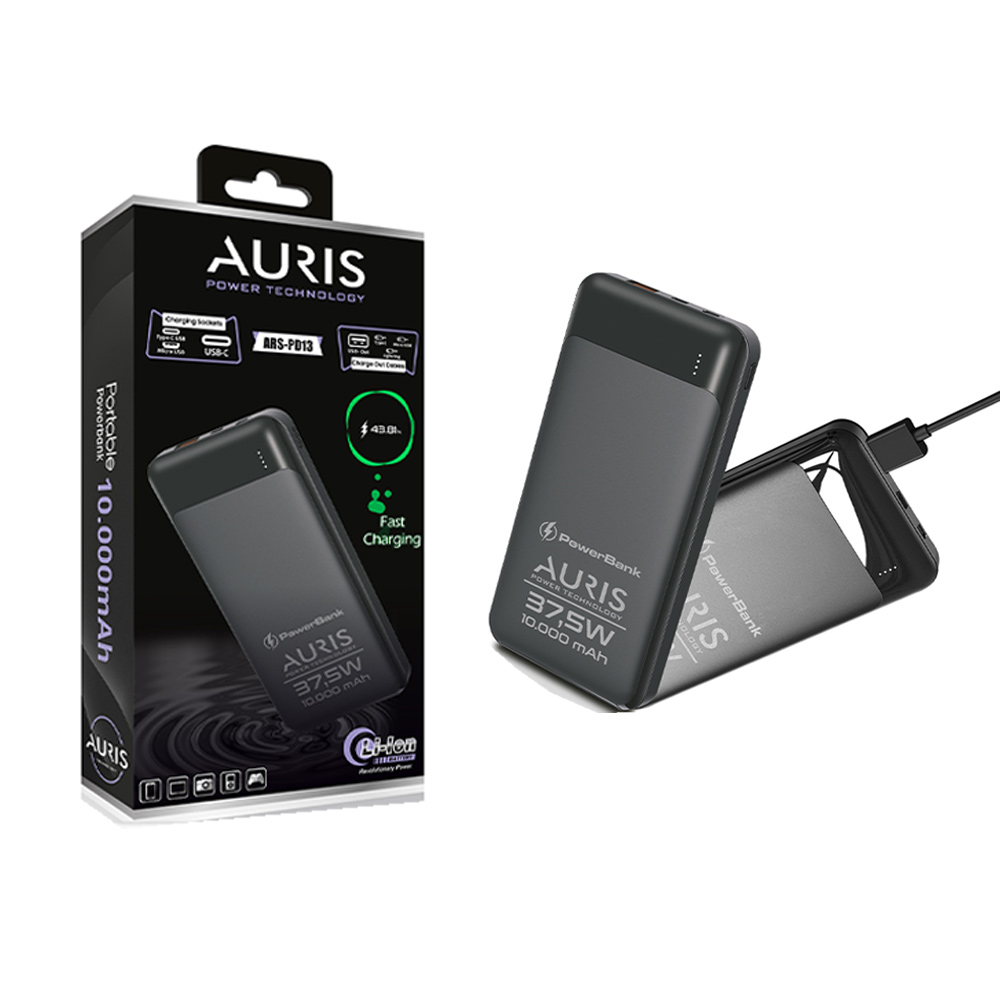 Auris 37.5W 10.000 mAh Hızlı Şarj Powerbank Type-C PD & USB-A