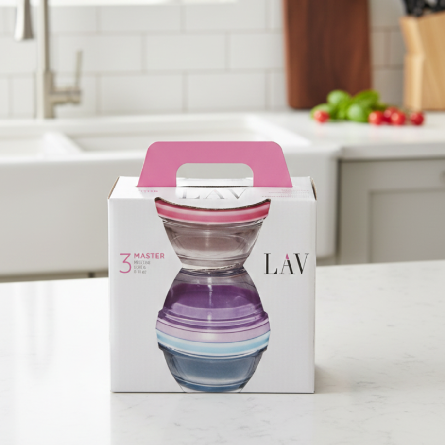 LAV Master 3’lü Cam Kase Seti – Renkli Çok Amaçlı Sunum ve Saklama Kasesi