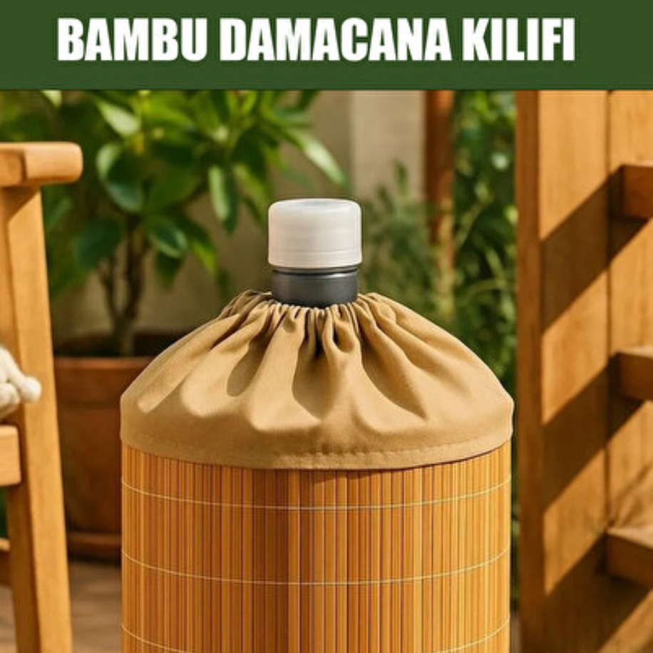 Bambu Kaplama Damacana Kılıfı – Büzgülü Bez Üst Kapaklı
