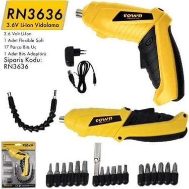 Rown 3.6V Şarjlı Tornavida Seti Esnek Uçlu Akülü Vidalama