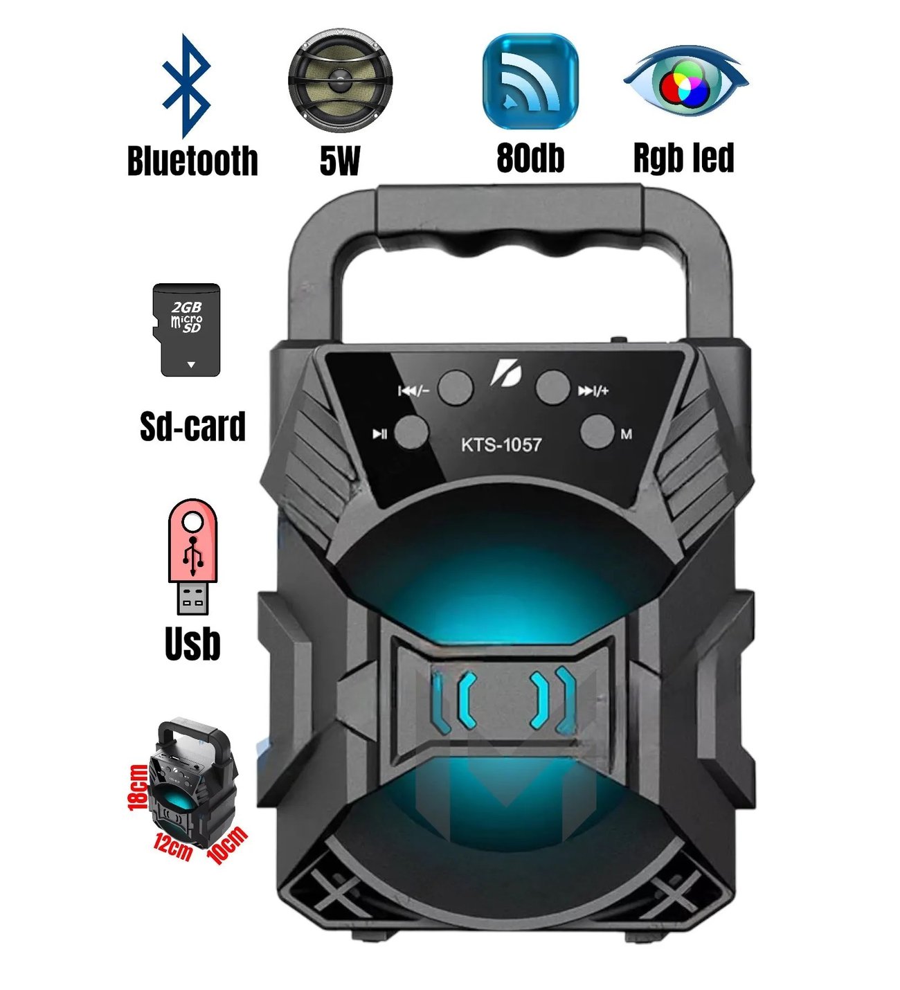 KTS Kablosuz Bluetooth Hoparlör RGB Işıklı 3 İnç