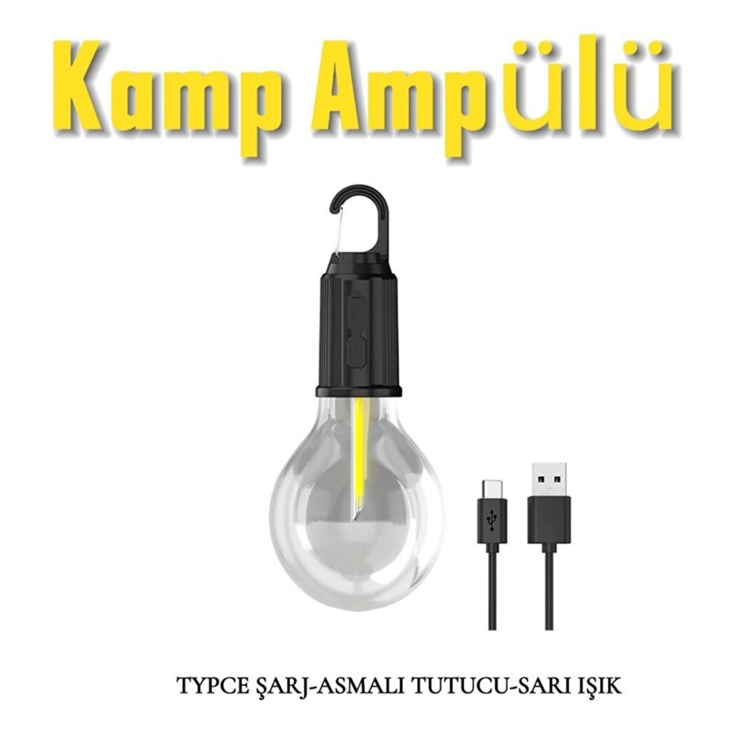 Type-C Şarjlı Asmalı Kamp Ampulü | Su Geçirmez, 3 Kademeli LED Outdoor Işık